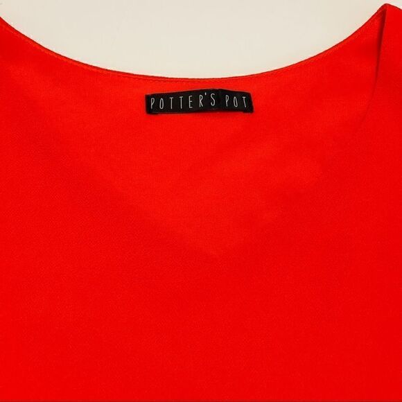 🍋 Potter’s Pot • Red Dress w/Perforated Details - Picture 6 of 10